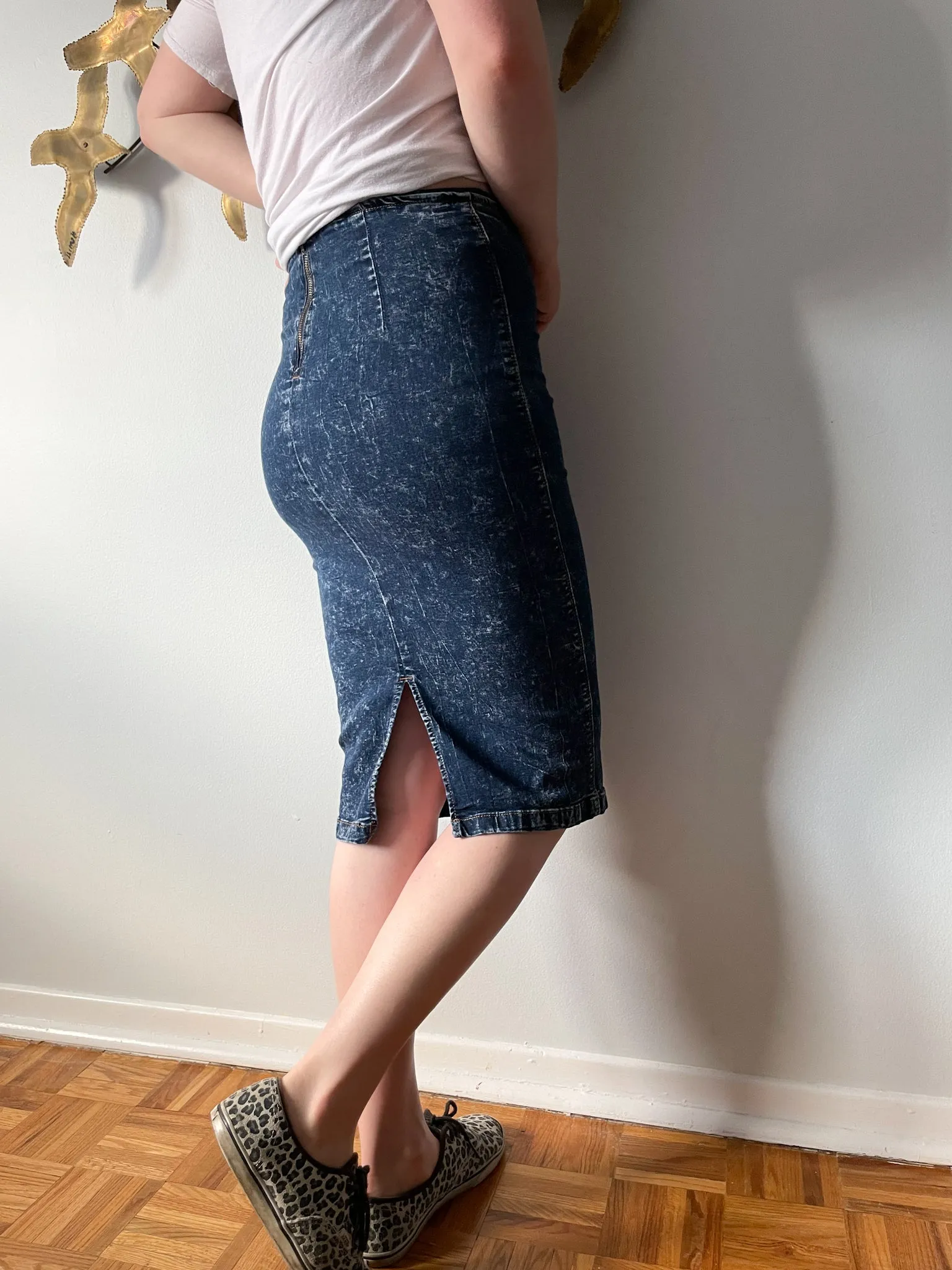 Dark Wash Stretch Pencil Denim Skirt - Small