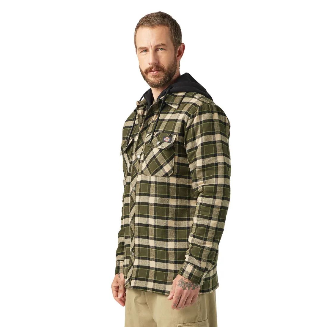 Dickies Men's Hooded Flannel Shirt Jacket with Hydroshield TJ211 - Green