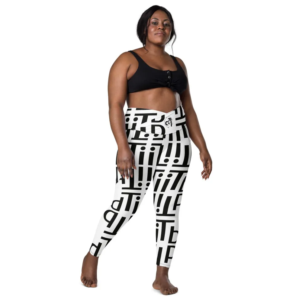 dti white/black pattern Crossover leggings with pockets