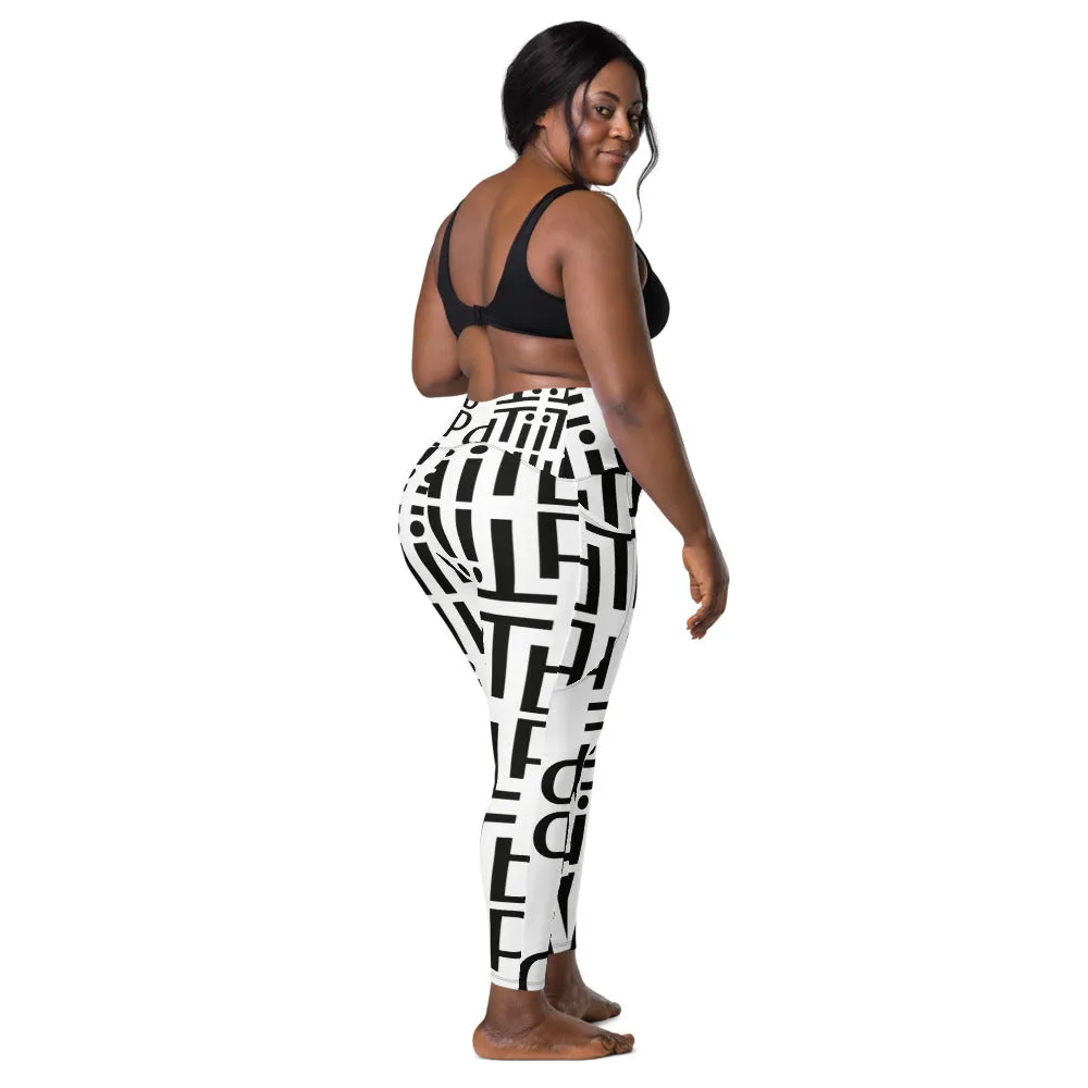 dti white/black pattern Crossover leggings with pockets