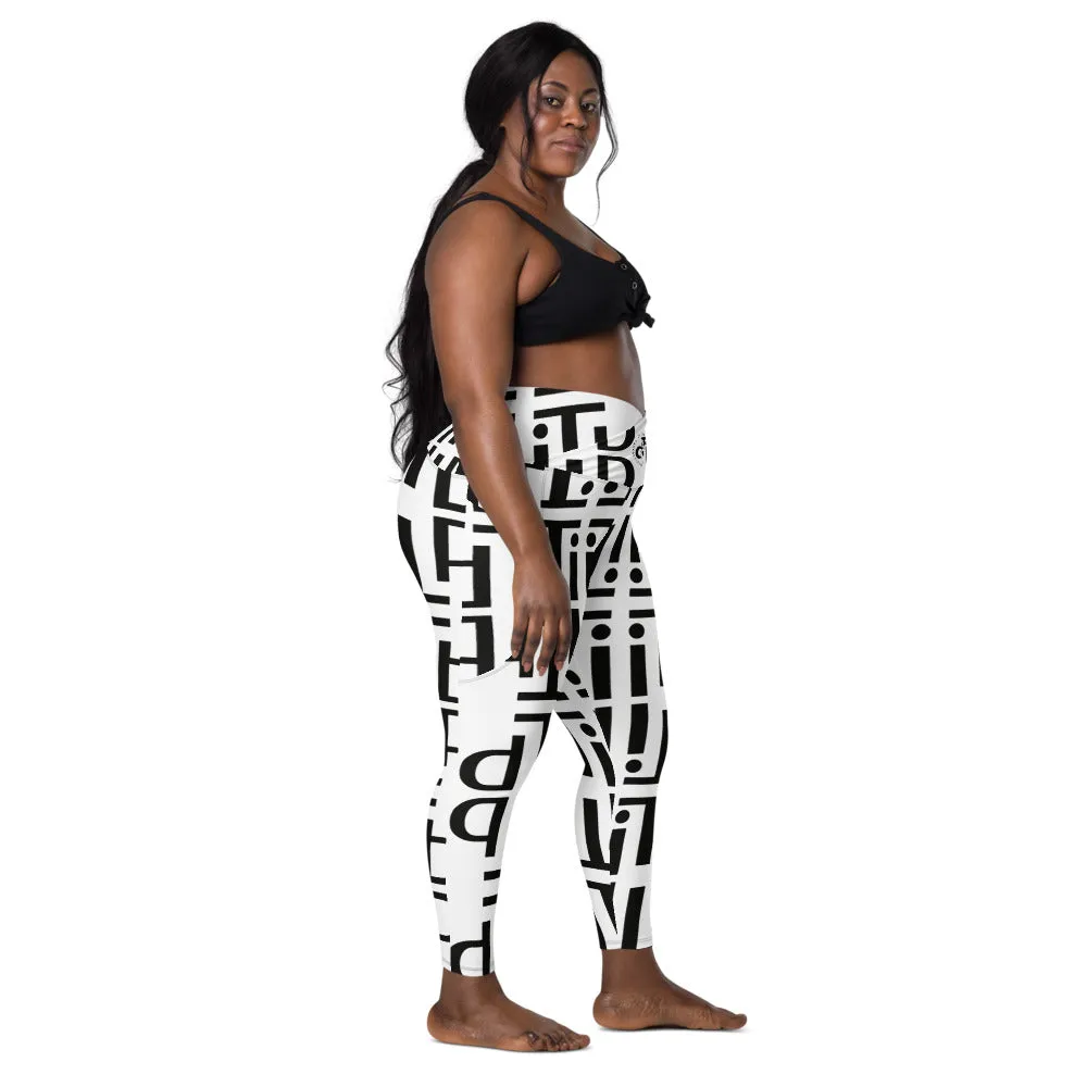 dti white/black pattern Crossover leggings with pockets