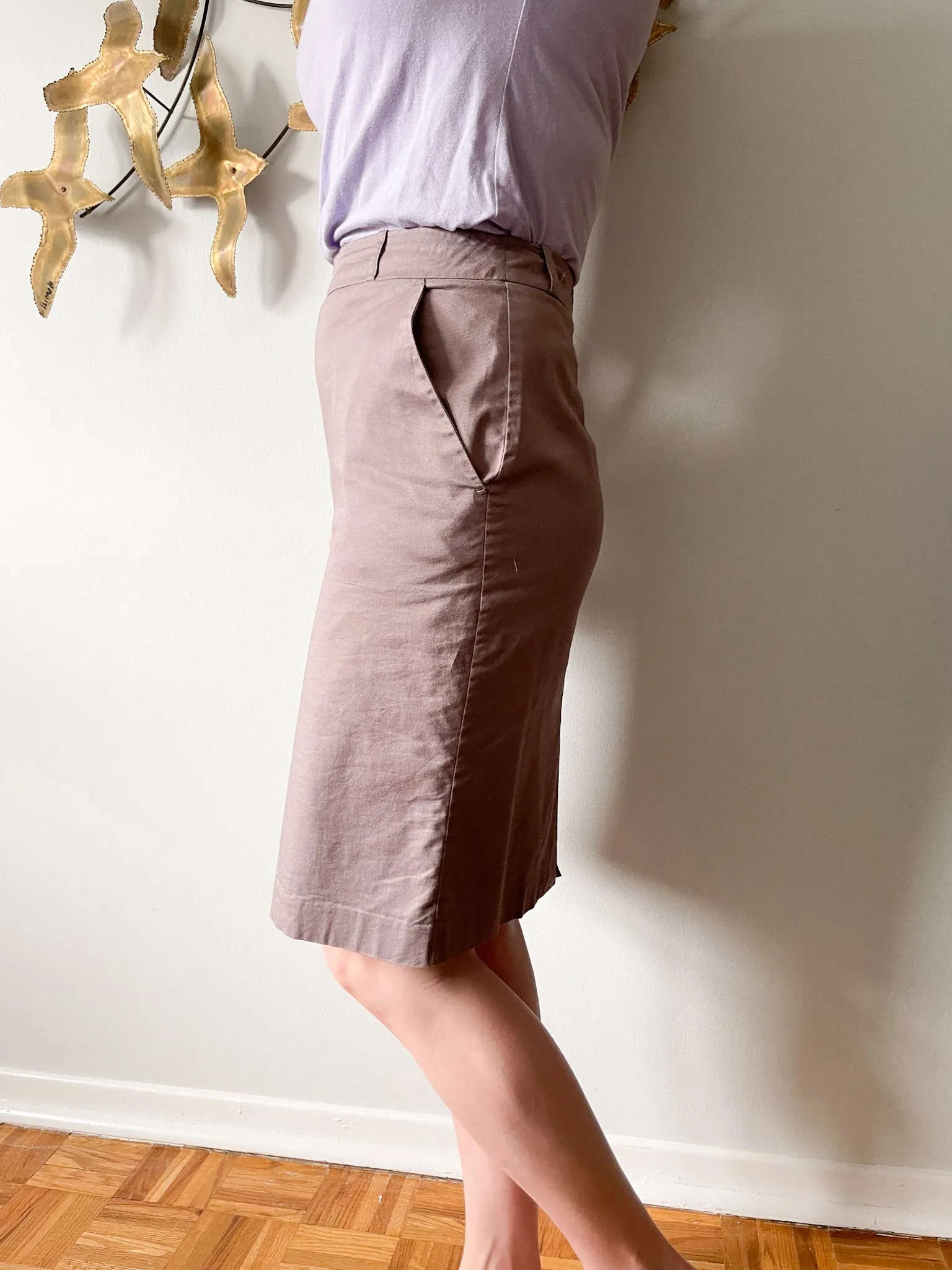 Dusty Grey Mauve High Waist Pencil Skirt - Size 6