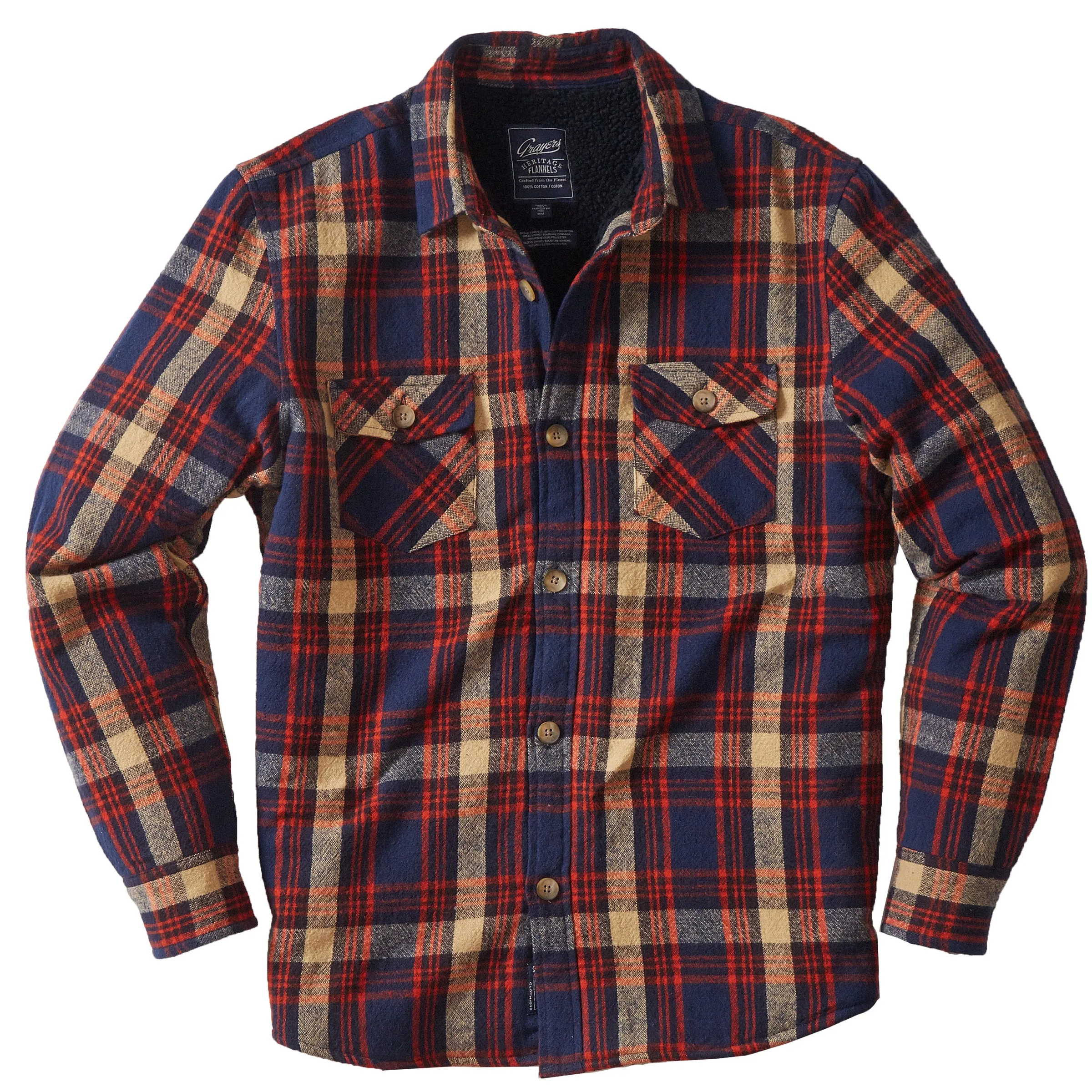 Edmund Sherpa Lined Jacket - Navy Red Tan