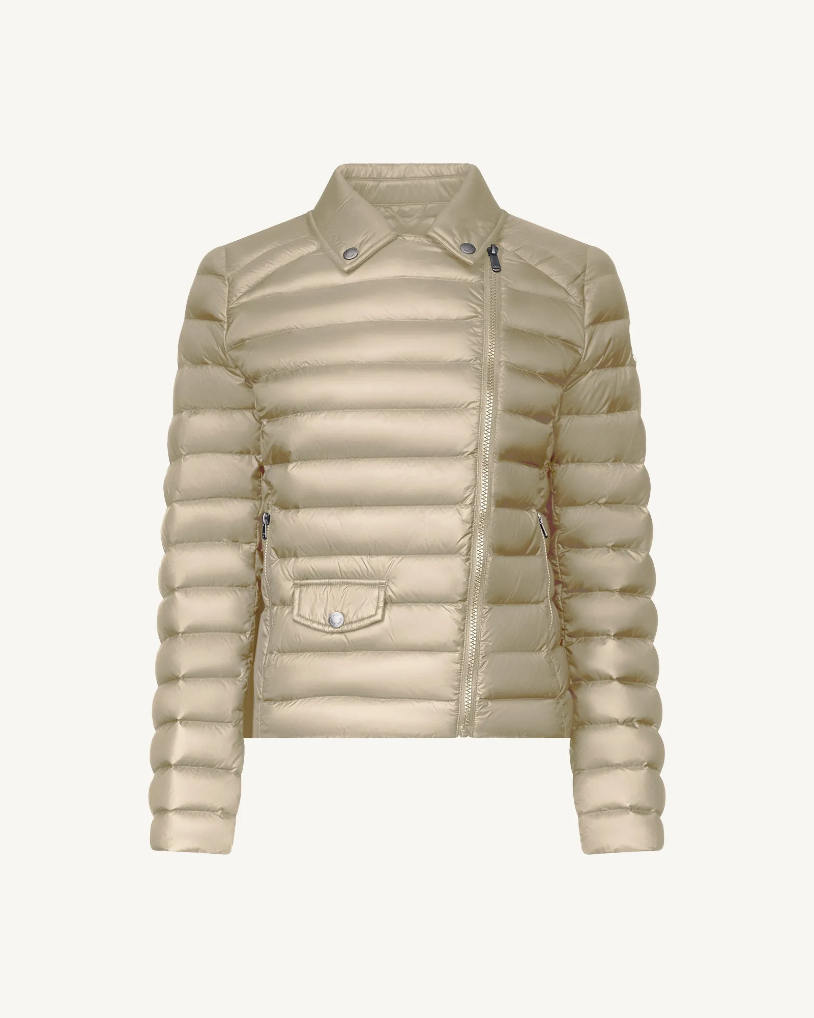 Emily leather biker-style down jacket Beige