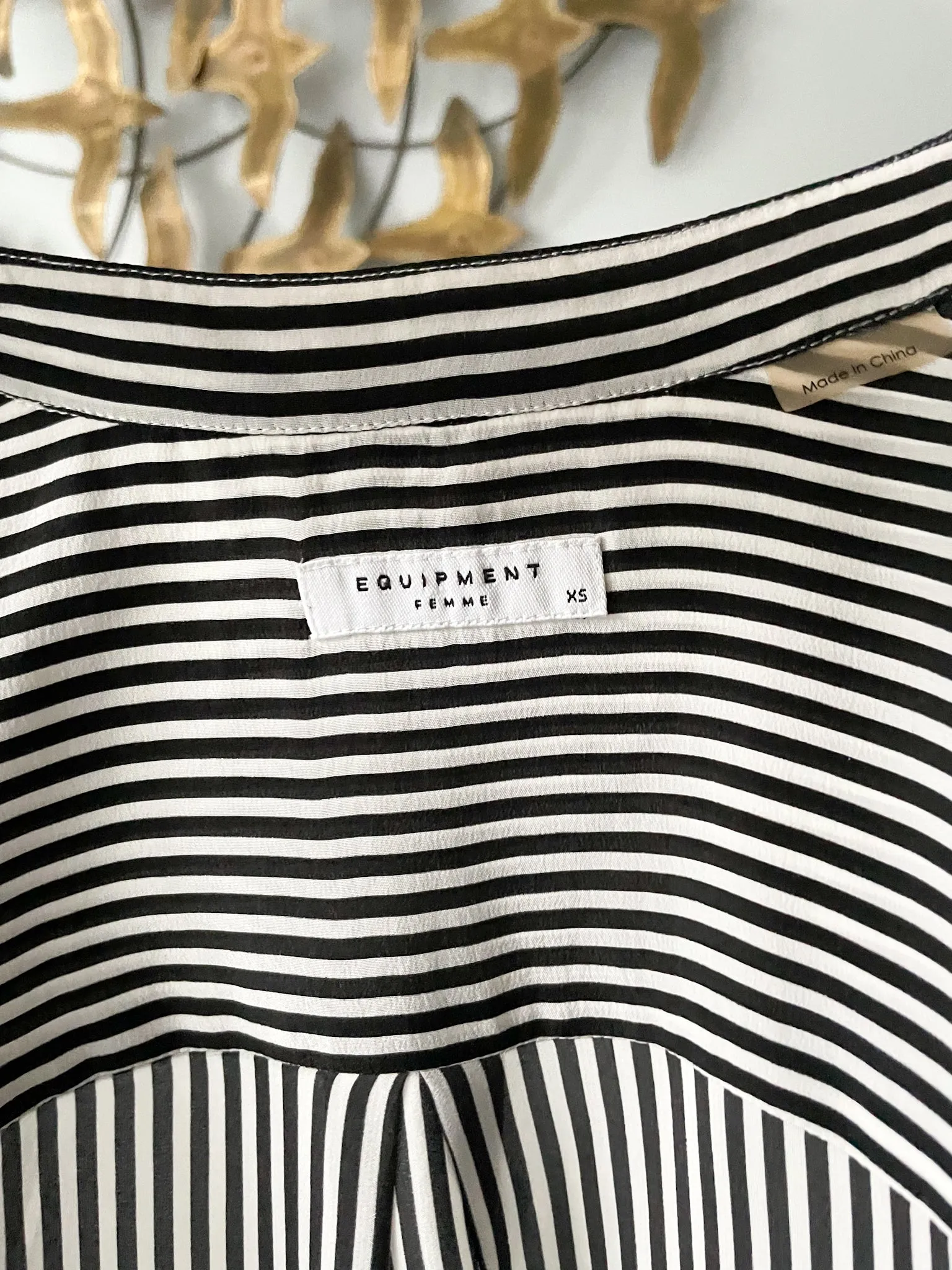 Equipment Femme Black White Stripe 100% Silk Slim Signature Shirt - XS/S