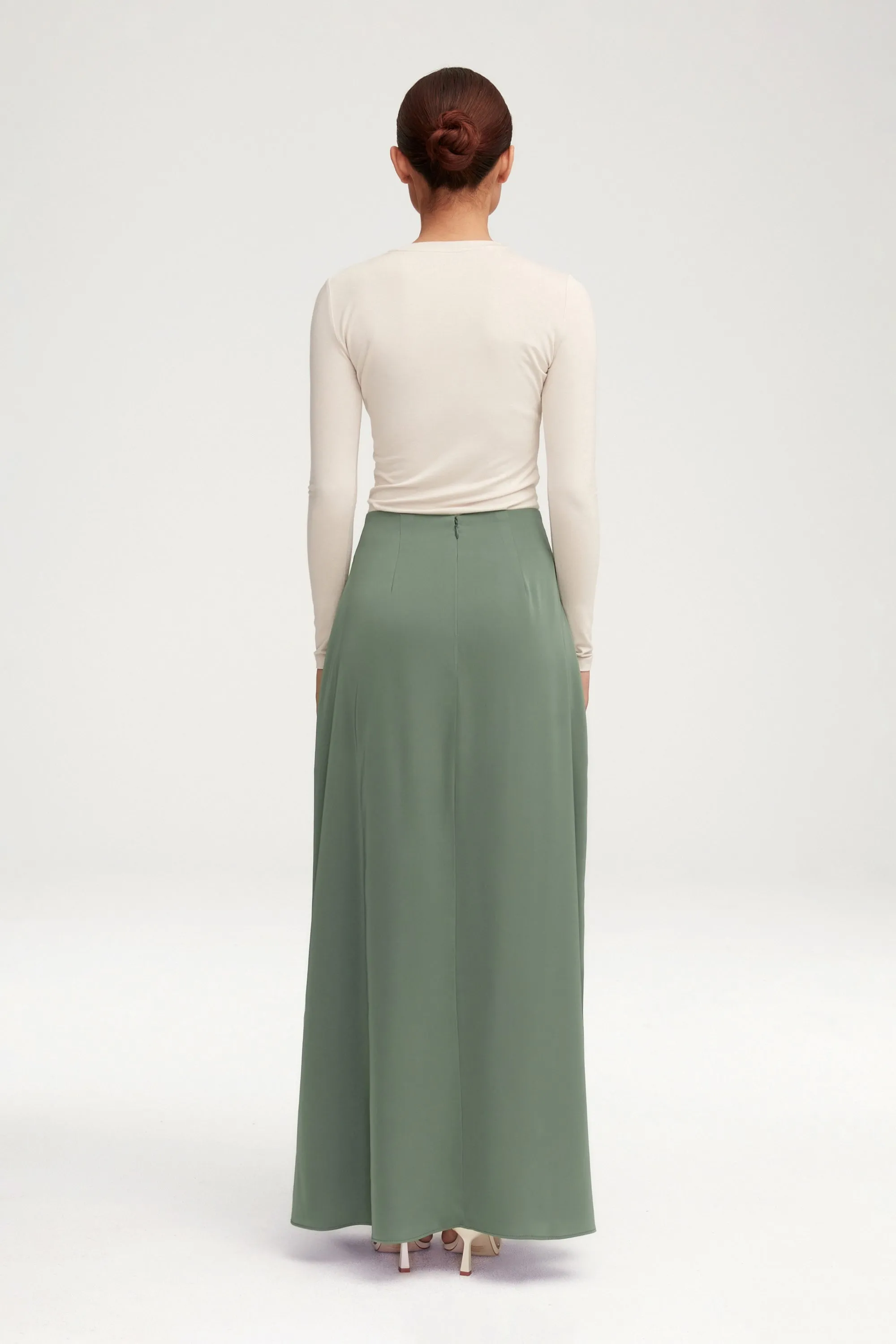 Essential Satin Maxi Skirt - Sage