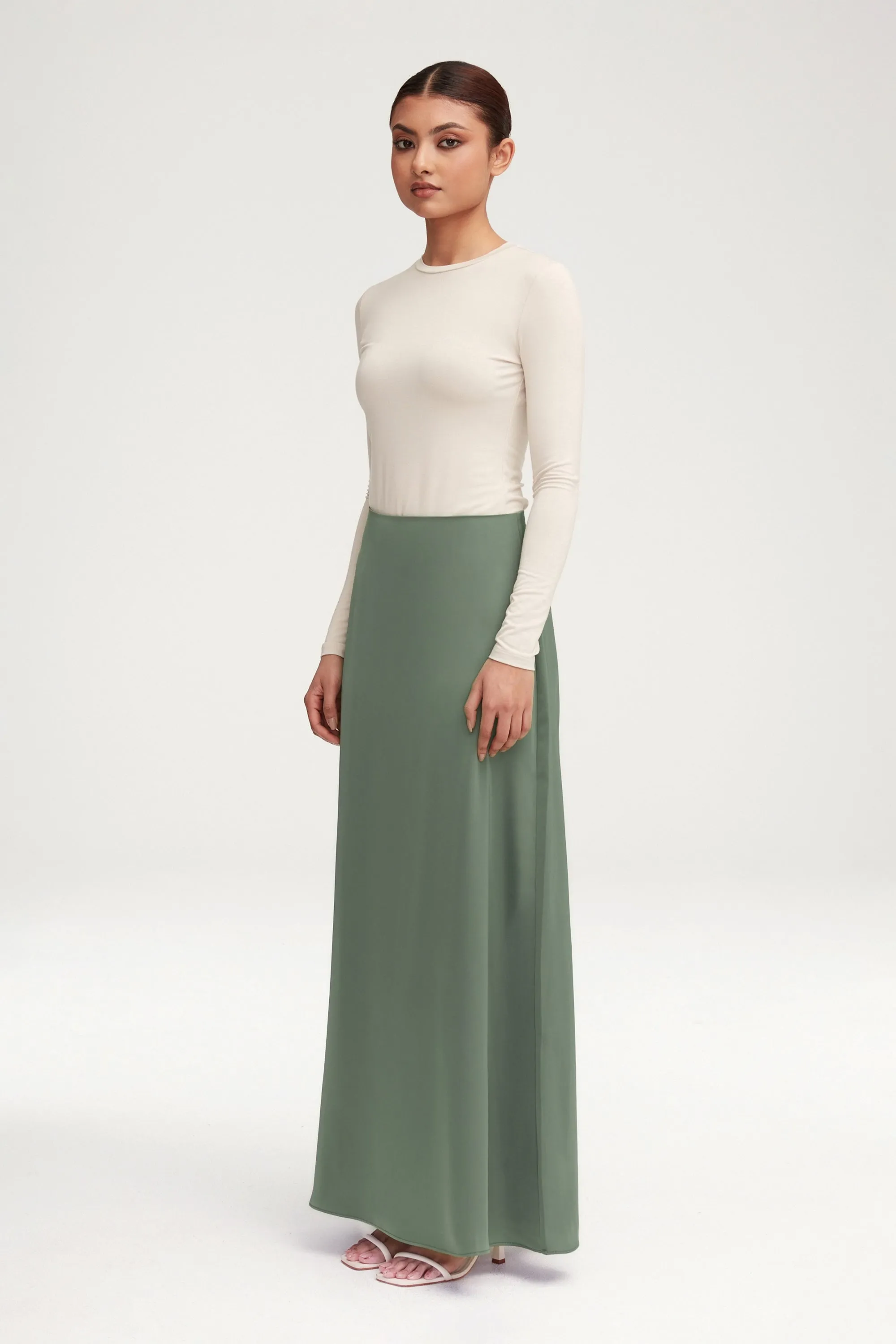 Essential Satin Maxi Skirt - Sage