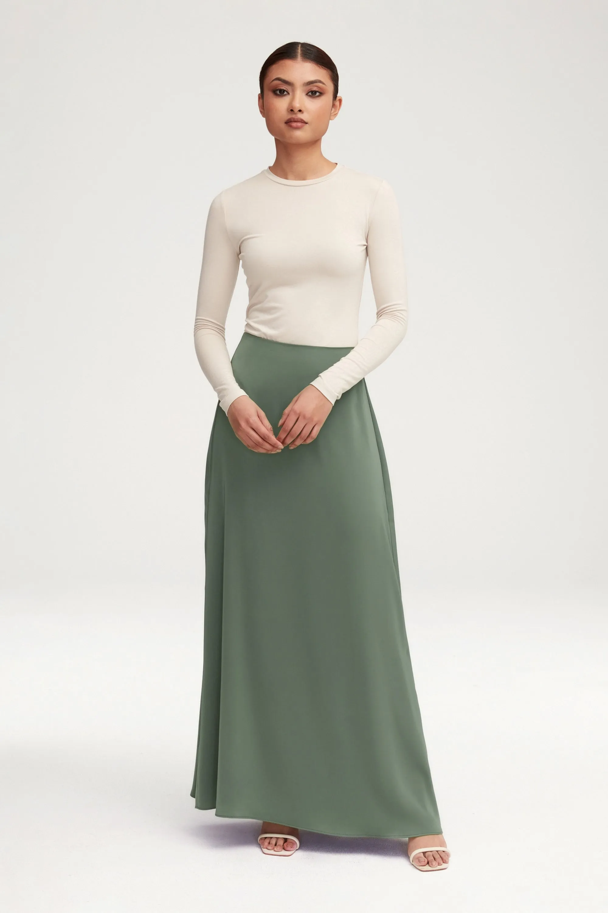 Essential Satin Maxi Skirt - Sage