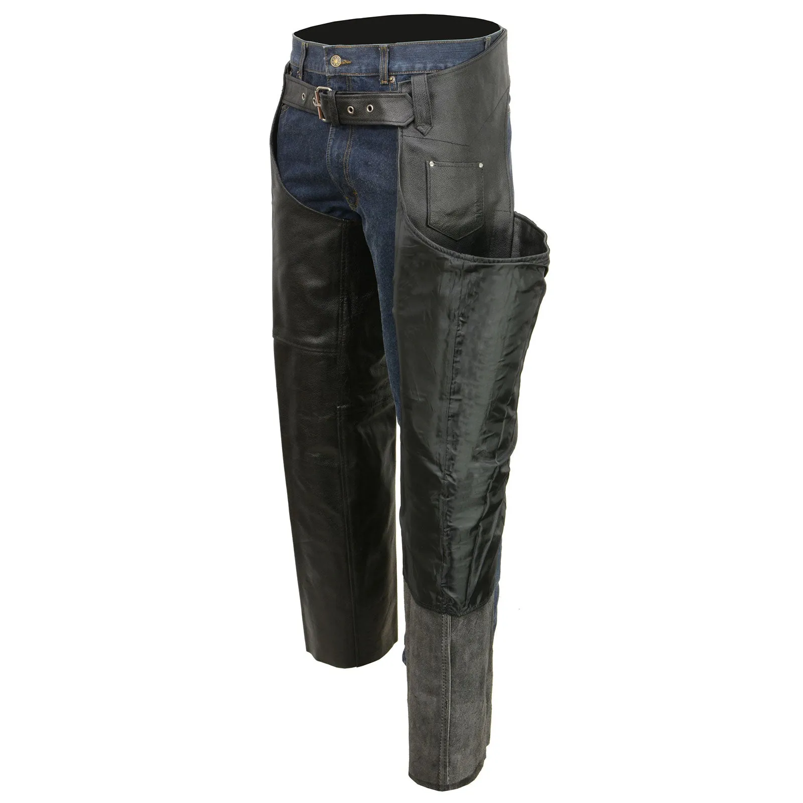 Event Biker EL1117BO Black Real Premium Leather Motorcycle Chaps for