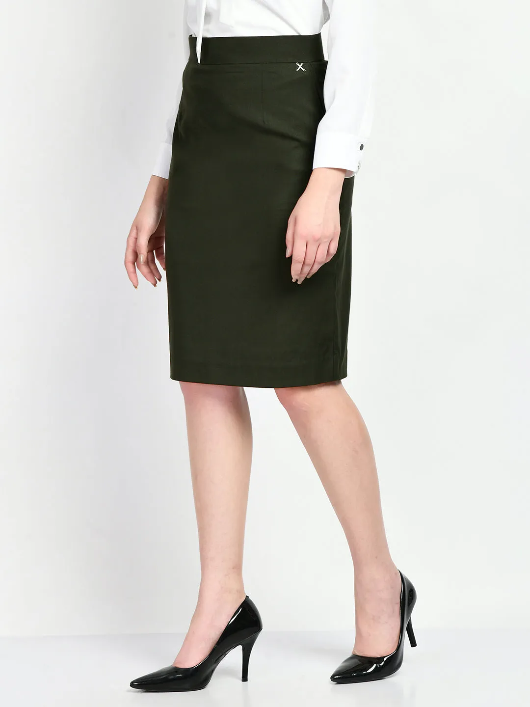 Exude Integrity Solid Pencil Skirt (Olive)