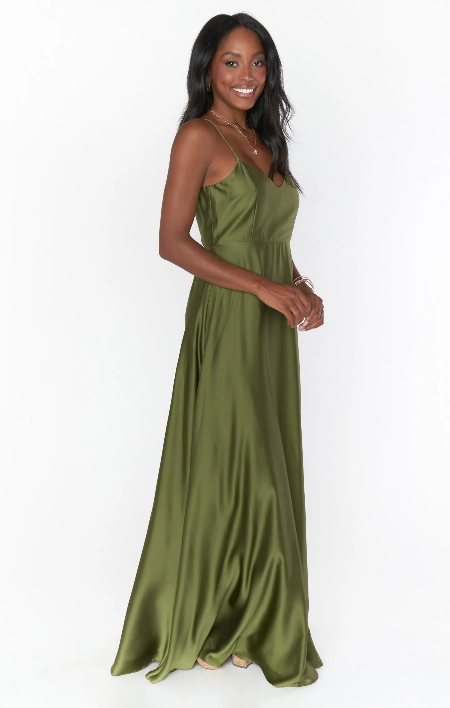 Faith Maxi Dress ~ Rich Olive Luxe Satin