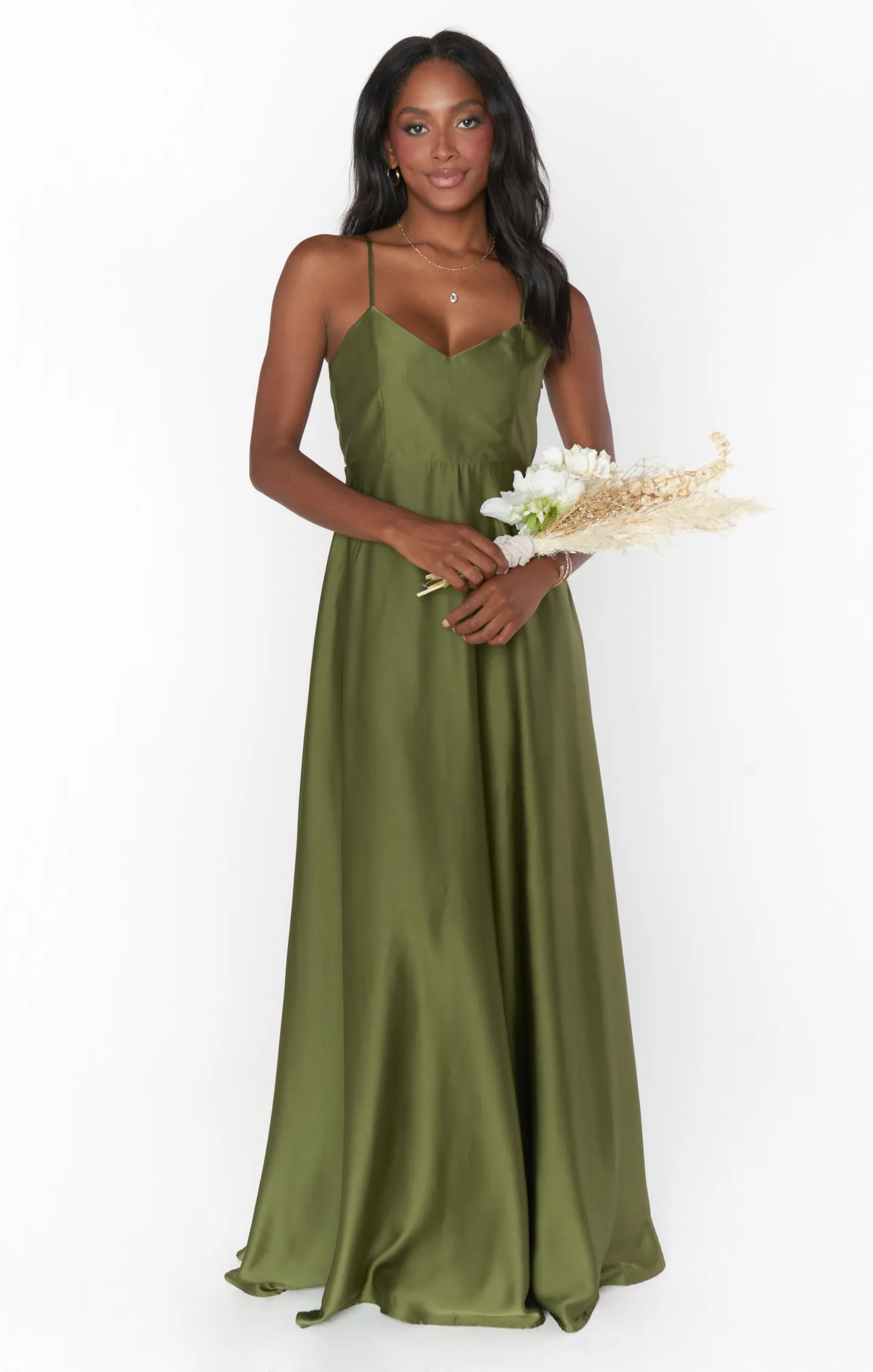 Faith Maxi Dress ~ Rich Olive Luxe Satin