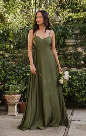 Faith Maxi Dress ~ Rich Olive Luxe Satin