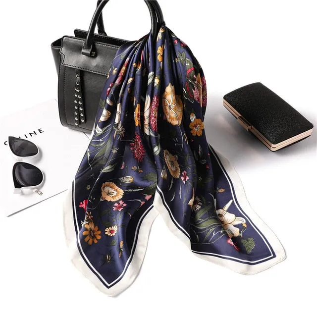 Fashion Silk Scarf Floral Printed Bandana Shawl #FJ84