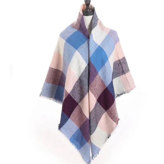 Fashion Winter Knitted Scarf Plaid Printed Bandana Shawl #2705