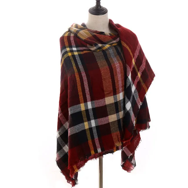 Fashion Winter Knitted Scarf Plaid Printed Bandana Shawl #2705