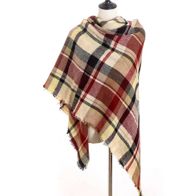 Fashion Winter Knitted Scarf Plaid Printed Bandana Shawl #2705