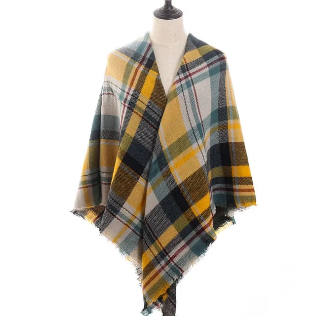 Fashion Winter Knitted Scarf Plaid Printed Bandana Shawl #2705