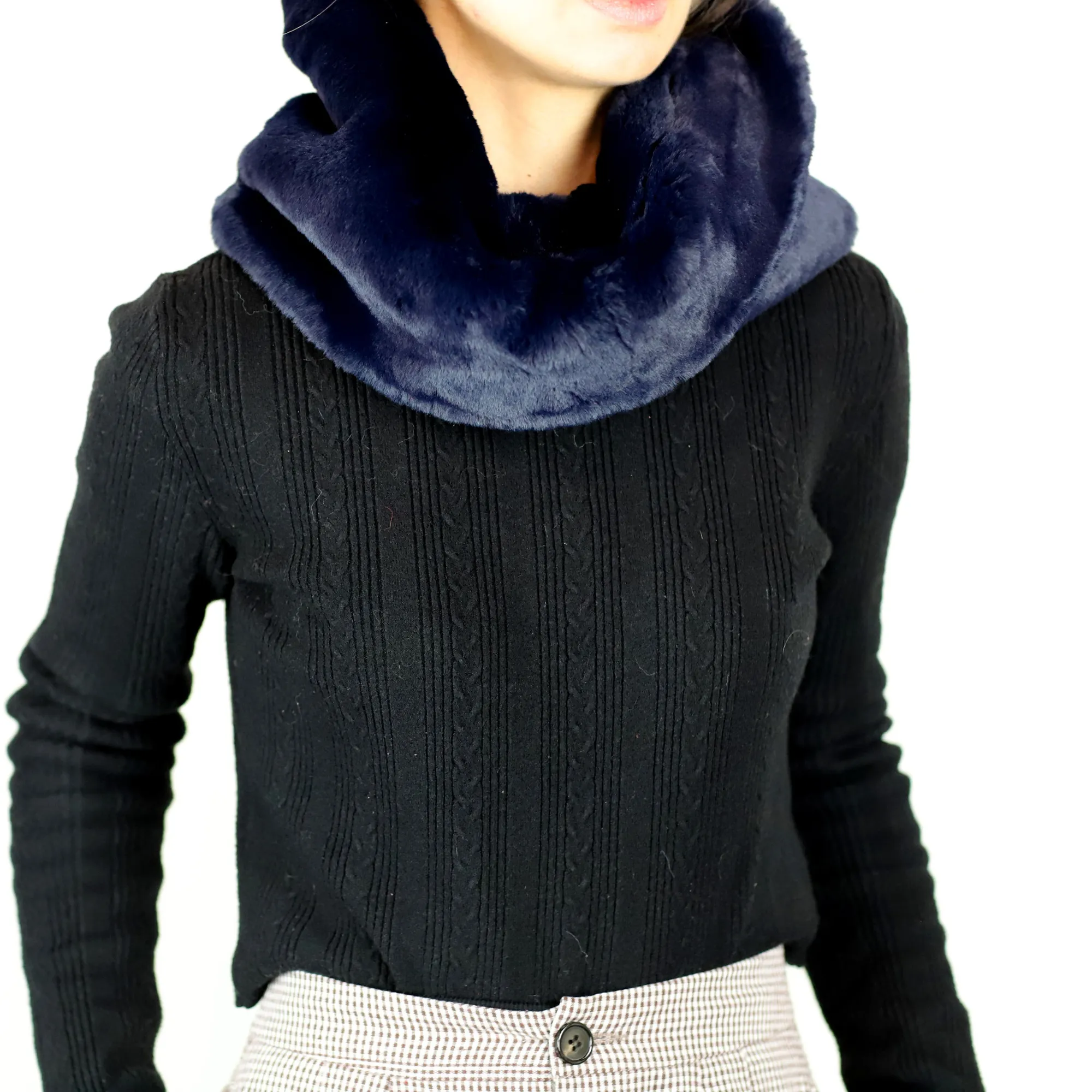 Faux Fur Infinity Scarf - Navy