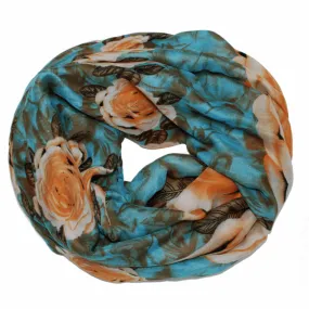 Floral Infinity Scarf - Aqua and Peach Combo