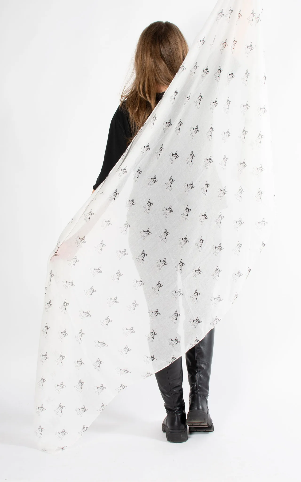 Frenchie Print Scarf | White