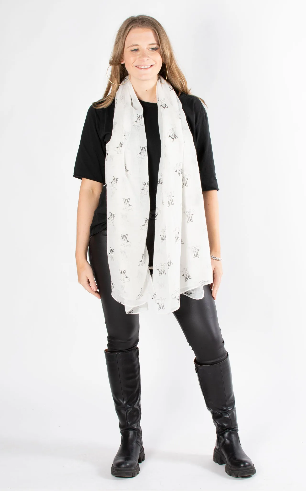 Frenchie Print Scarf | White