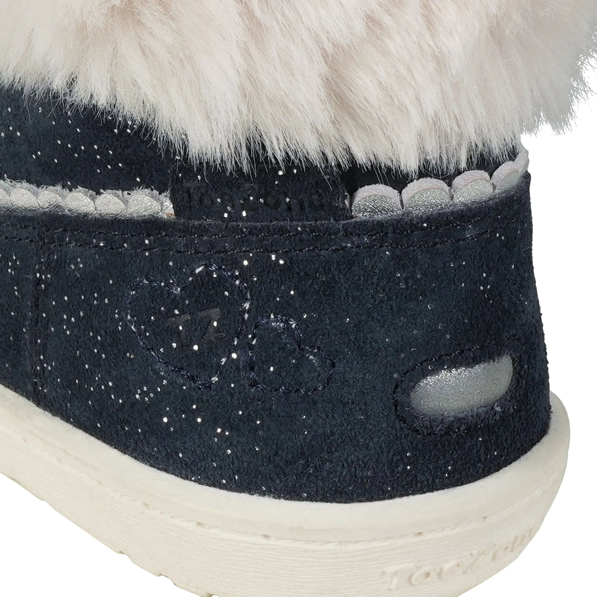 FREYA -  Girls' Navy Shimmer Fur Boots (Available in Half Sizes)