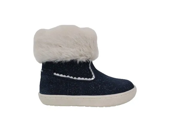 FREYA -  Girls' Navy Shimmer Fur Boots (Available in Half Sizes)