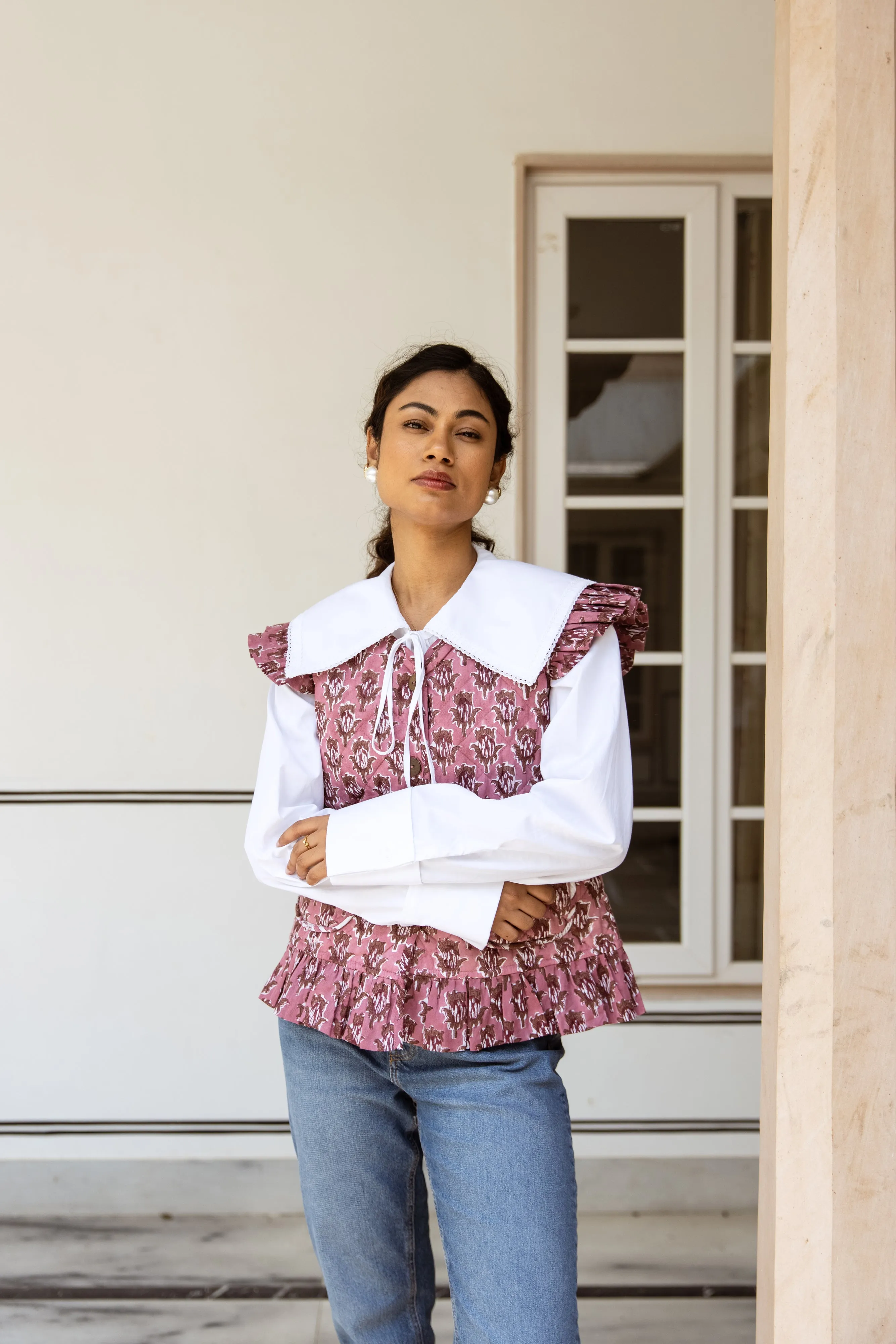 Frill Waistcoat - Dusky Pink