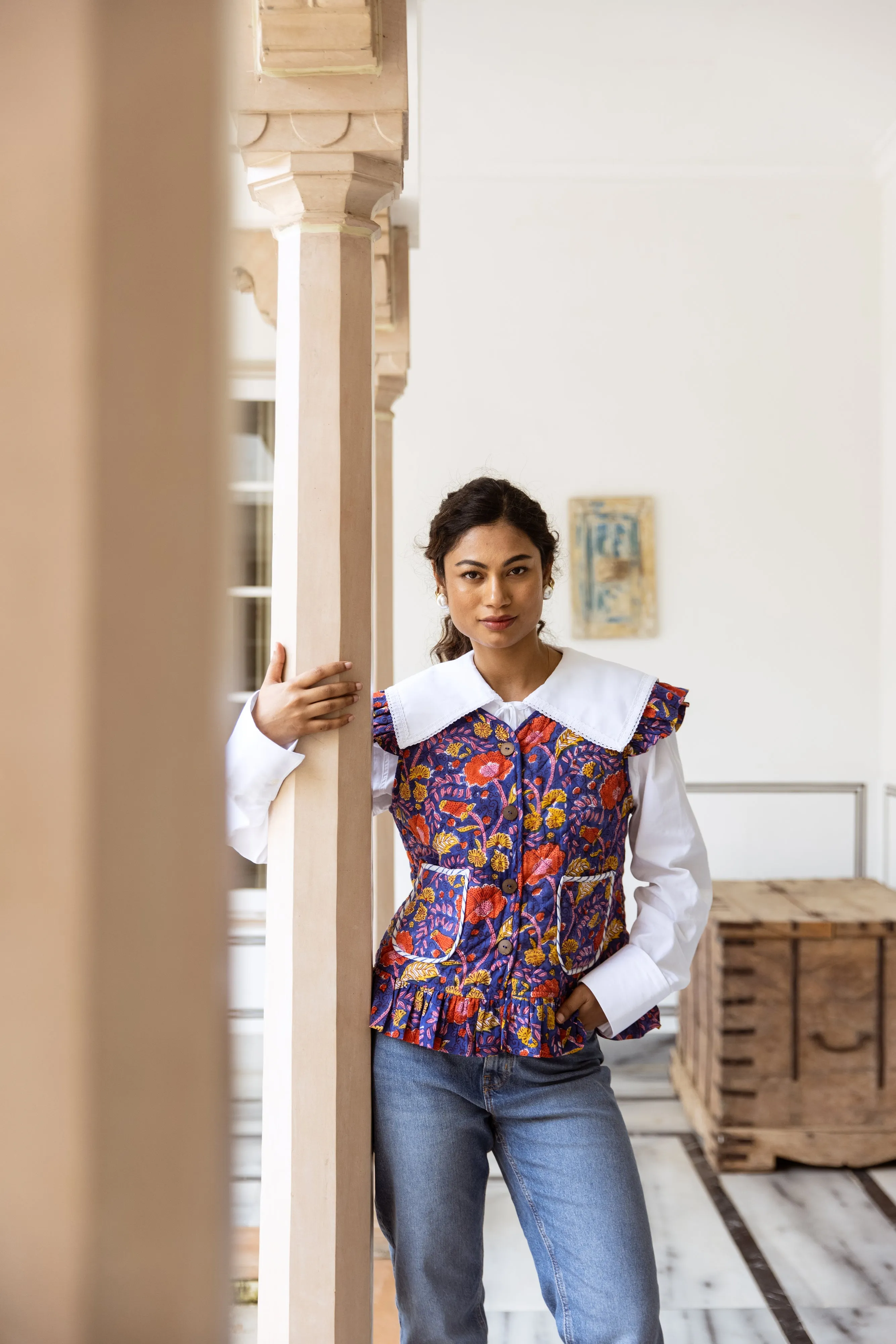 Frill Waistcoat - Poppy Print