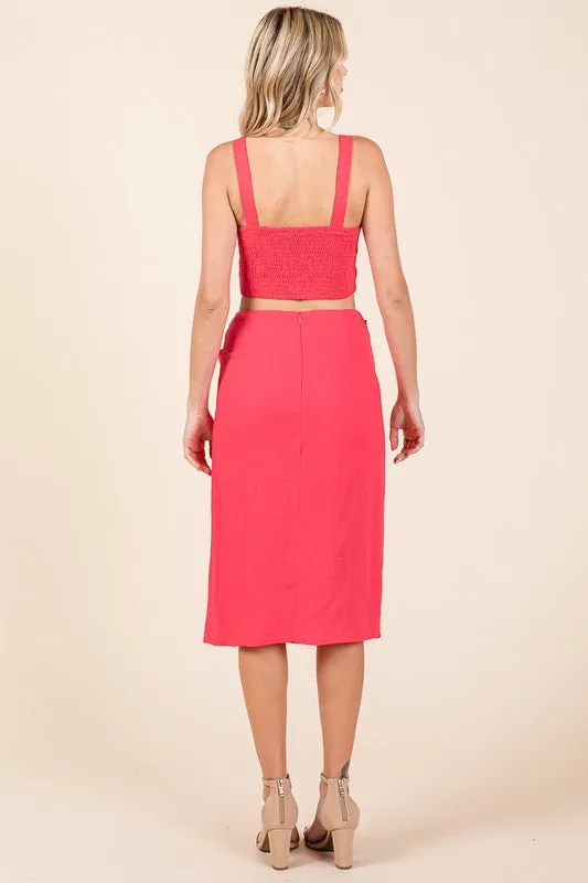 Fuchsia 2 Piece Linen Crop Cop and Pencil Skirt Set