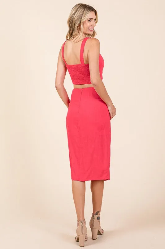 Fuchsia 2 Piece Linen Crop Cop and Pencil Skirt Set