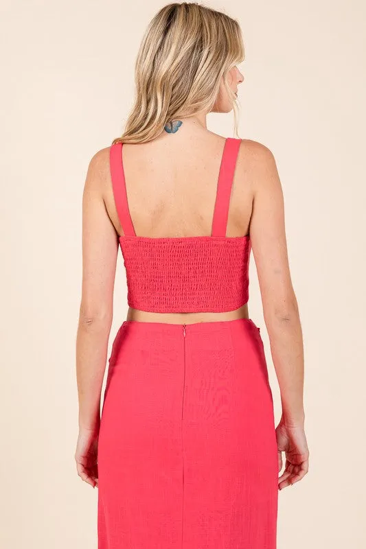 Fuchsia 2 Piece Linen Crop Cop and Pencil Skirt Set