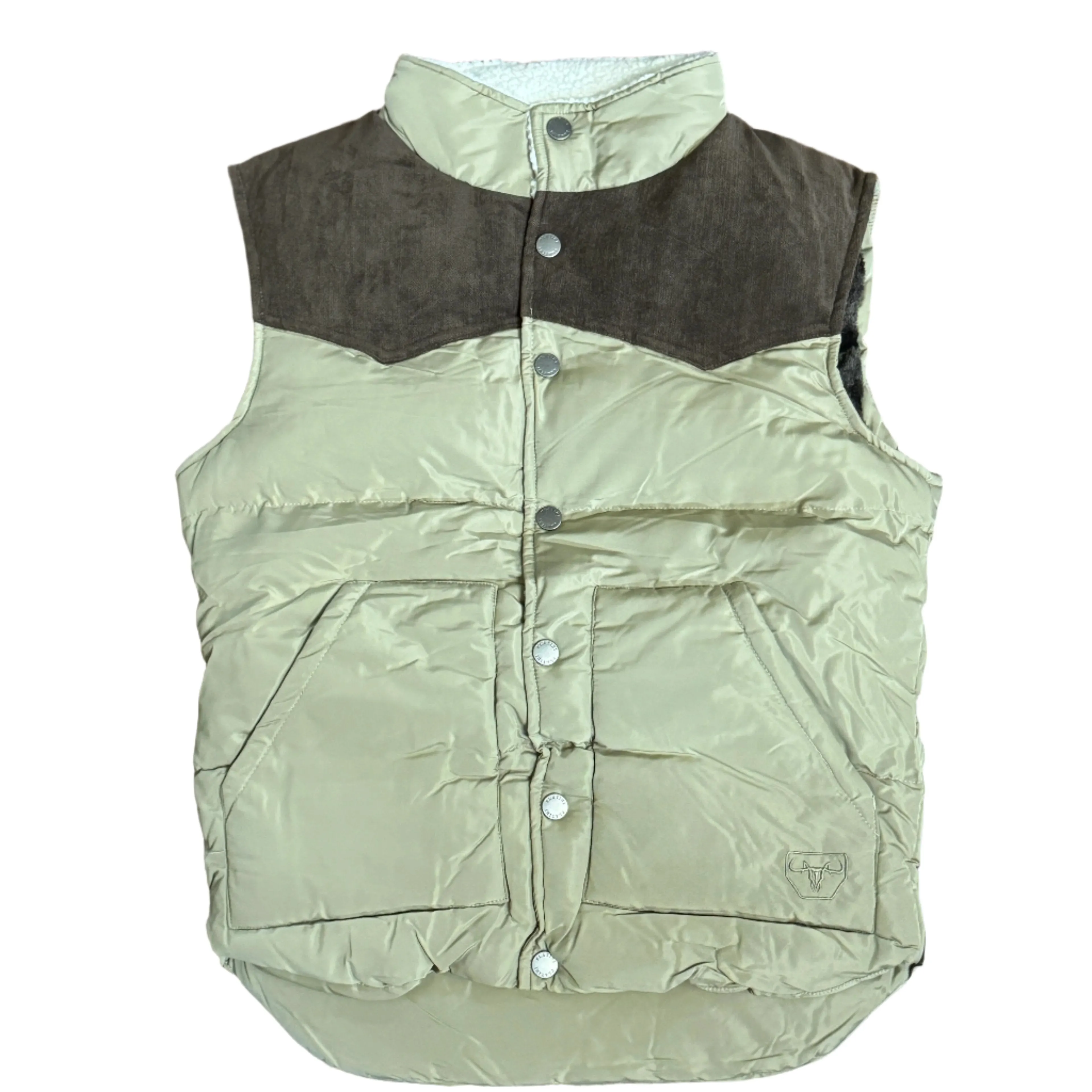 Fur Lined Puffer Vest - Khaki