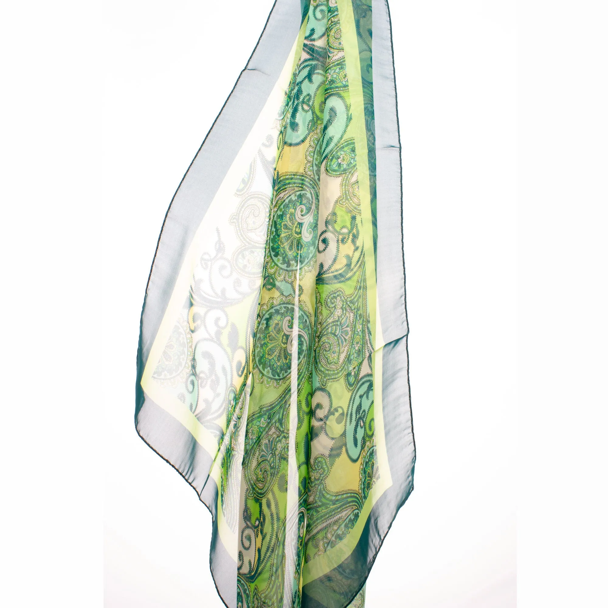 Green Paisley Printed Silk Chiffon Scarf