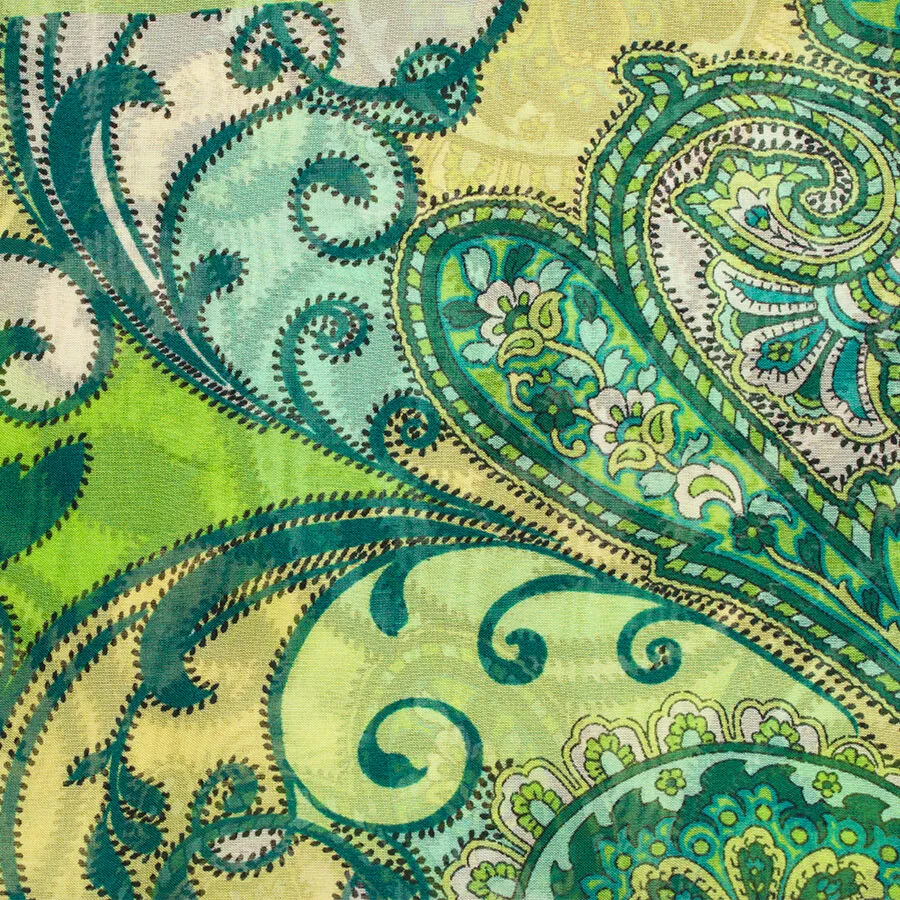 Green Paisley Printed Silk Chiffon Scarf