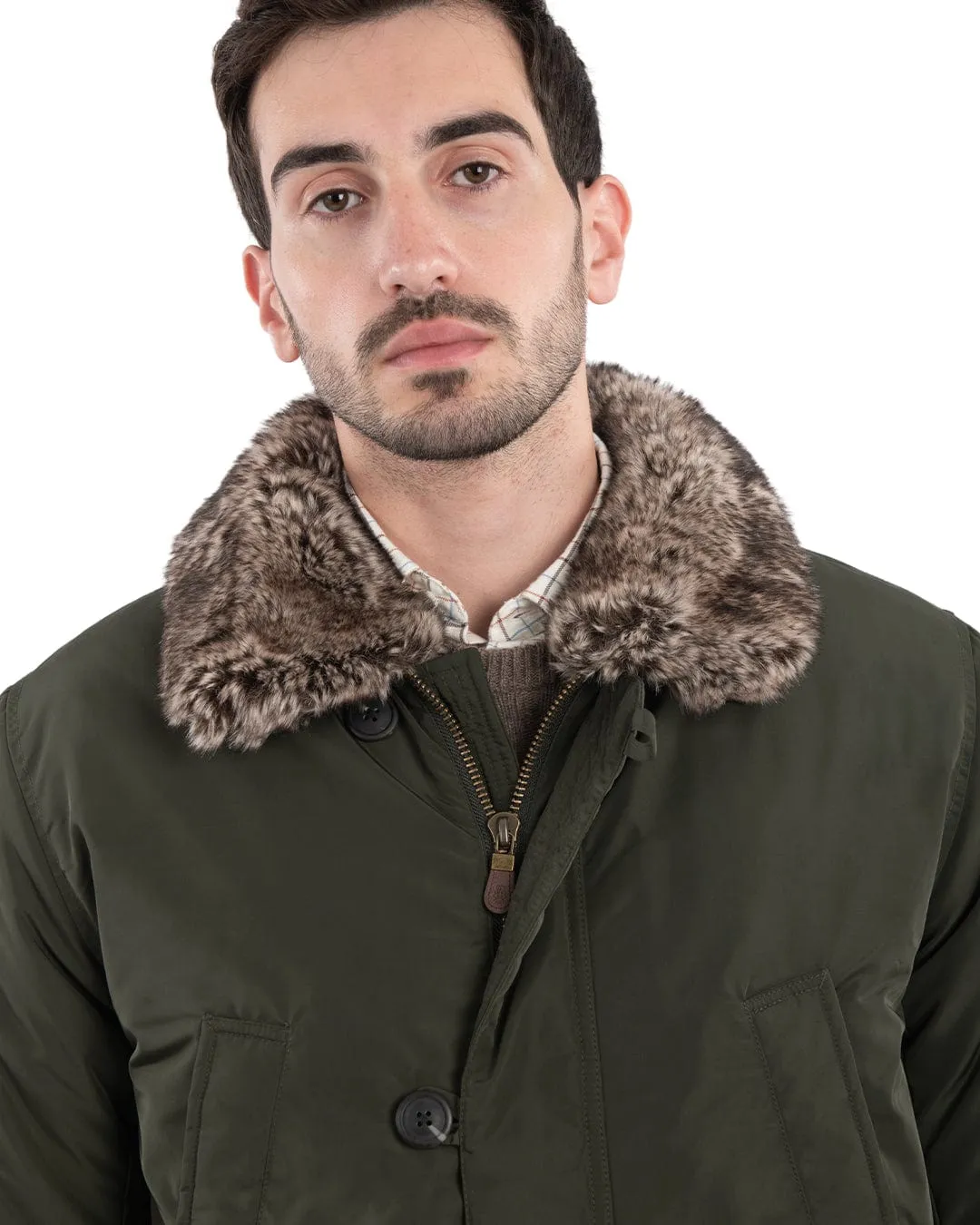 Green Parka With Detachable Faux Fur Collar