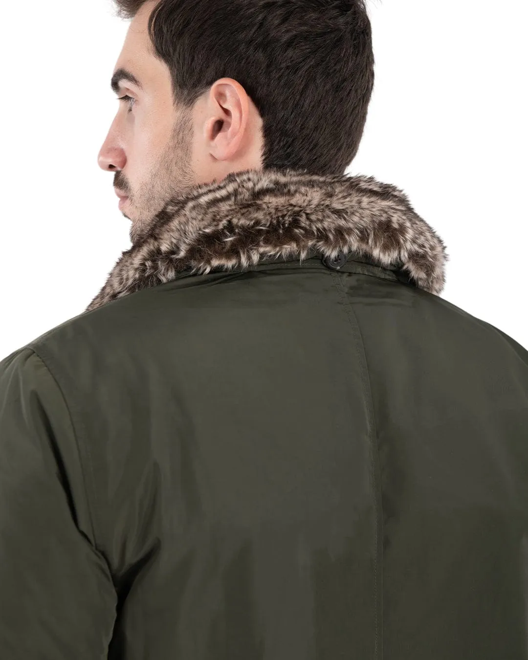 Green Parka With Detachable Faux Fur Collar