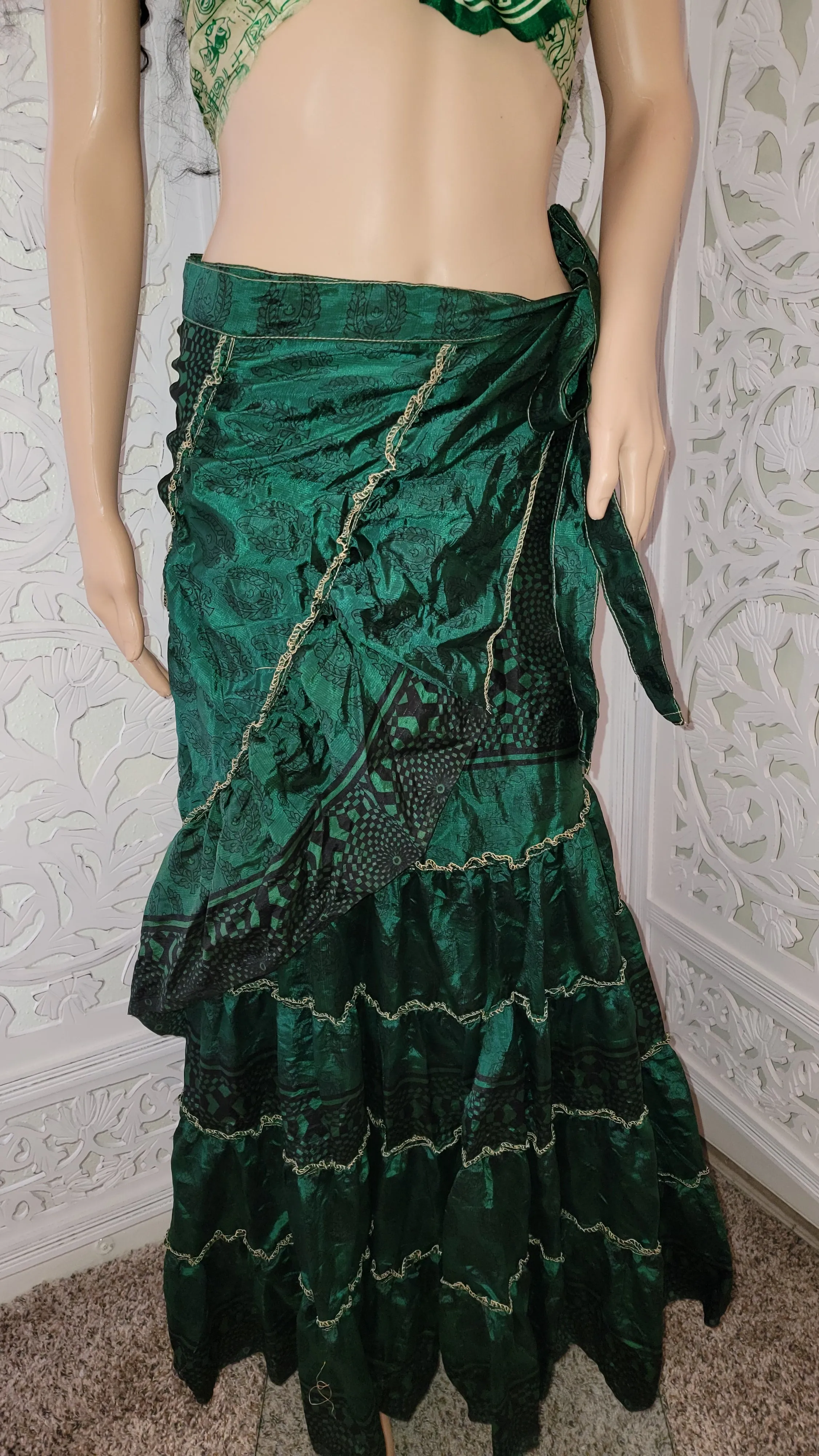 Green Silk Boho Wrap Maxi Dress/Skirt