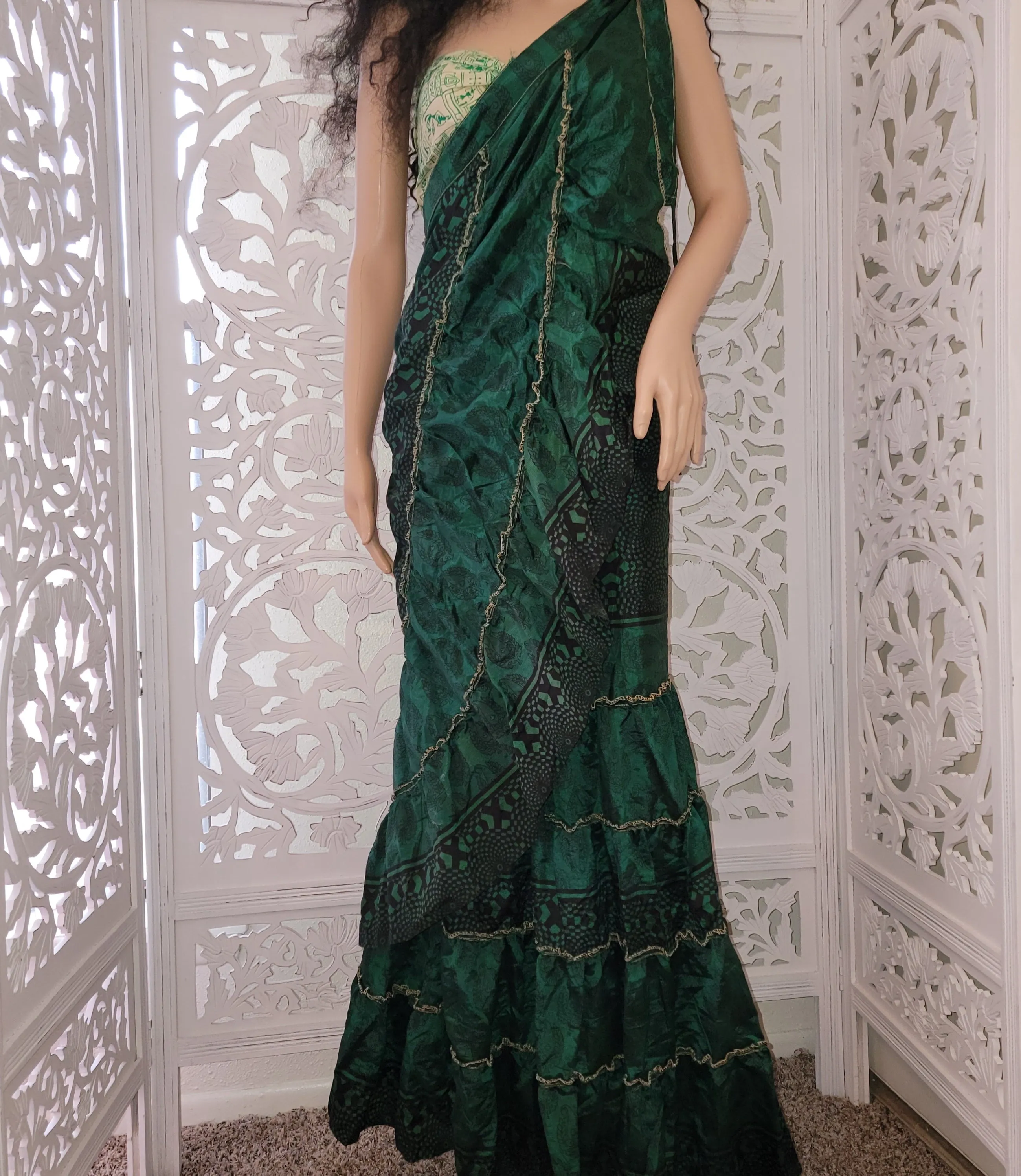 Green Silk Boho Wrap Maxi Dress/Skirt