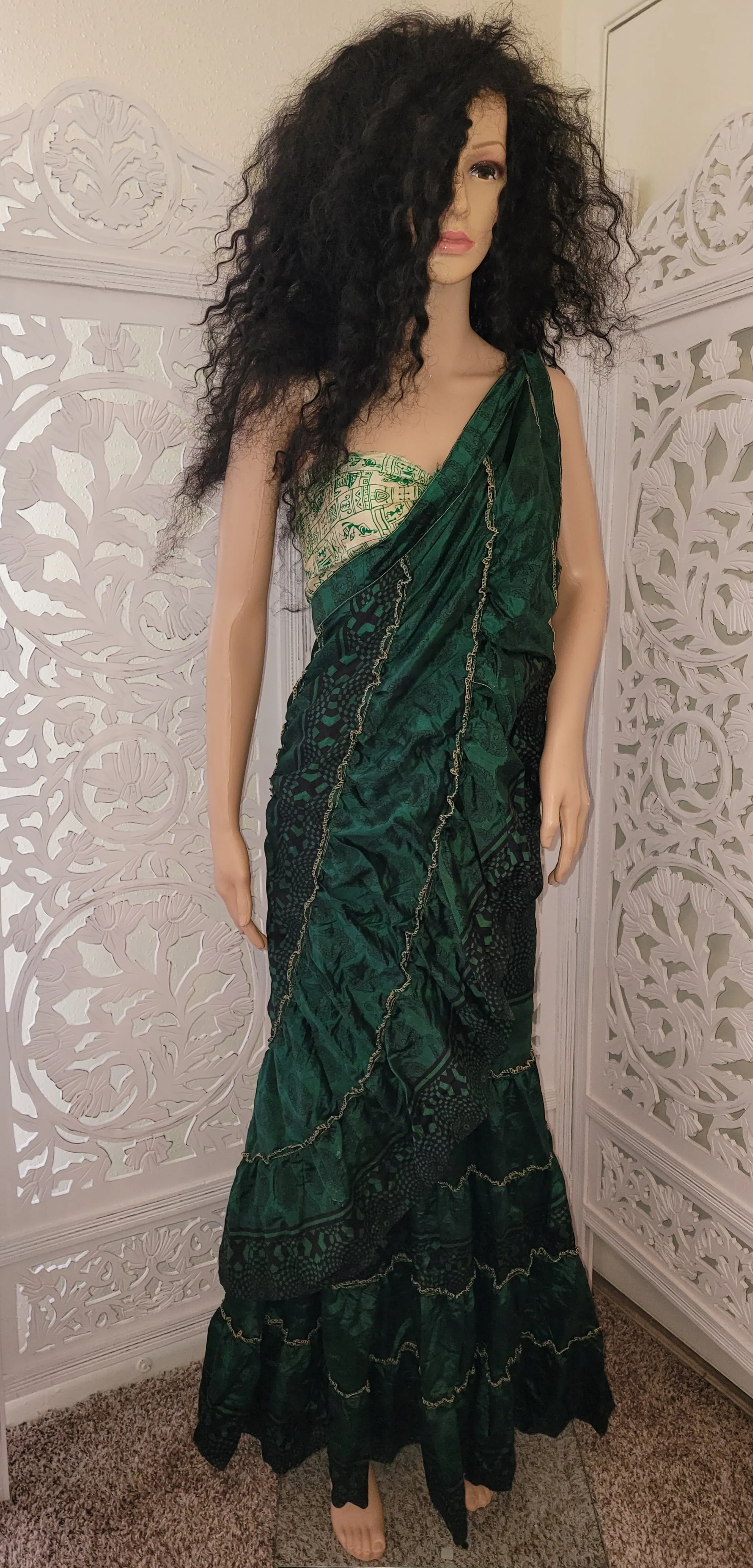 Green Silk Boho Wrap Maxi Dress/Skirt