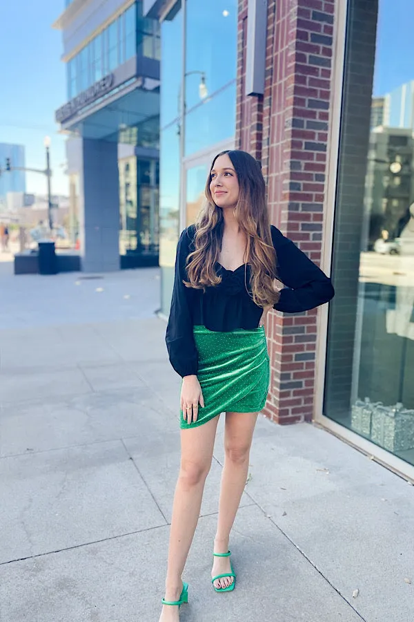 Green Velvet Wrap Skirt