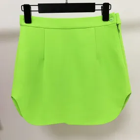 Hight Waisted Neon Green Skirt Gold-tone Mini Skirt for Ladies