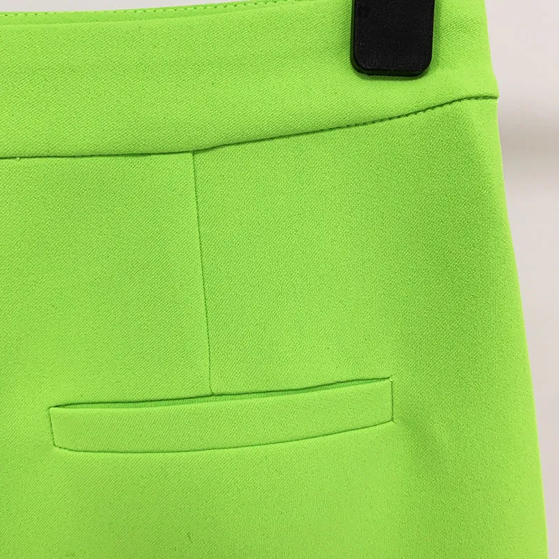 Hight Waisted Neon Green Skirt Gold-tone Mini Skirt for Ladies