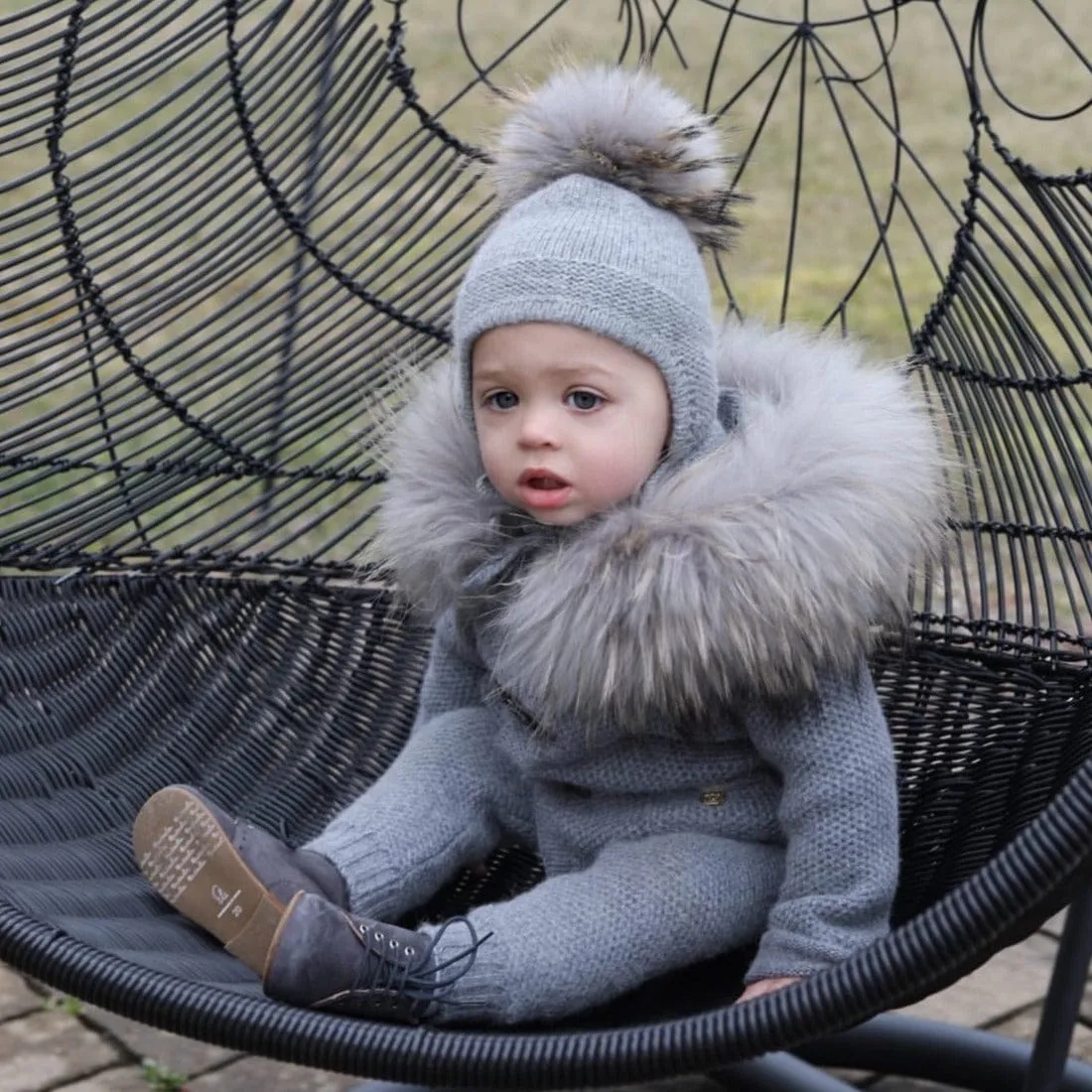 Honeycomb Grey Cashmere Pram Coat with Grey Trim