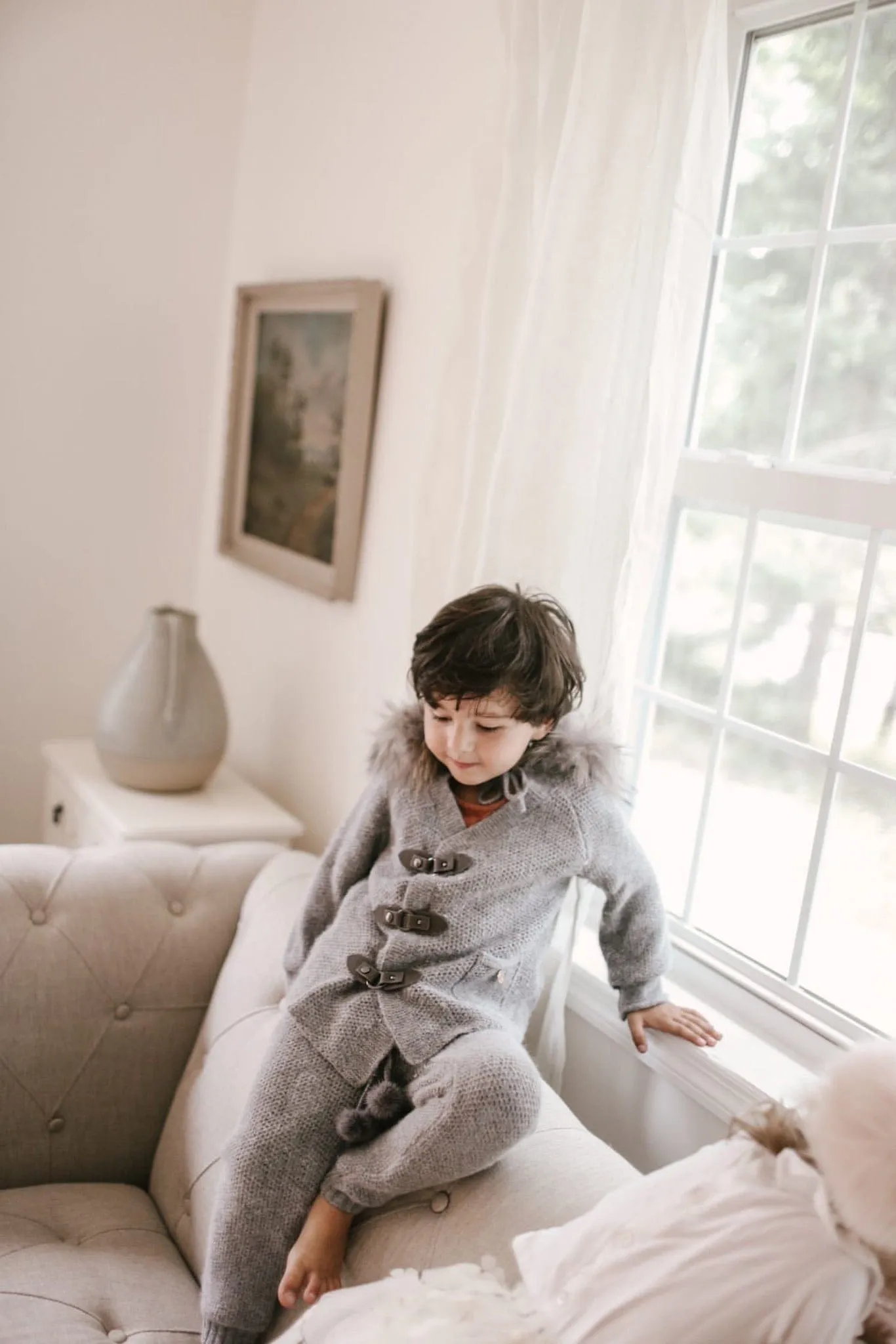 Honeycomb Grey Cashmere Pram Coat with Grey Trim