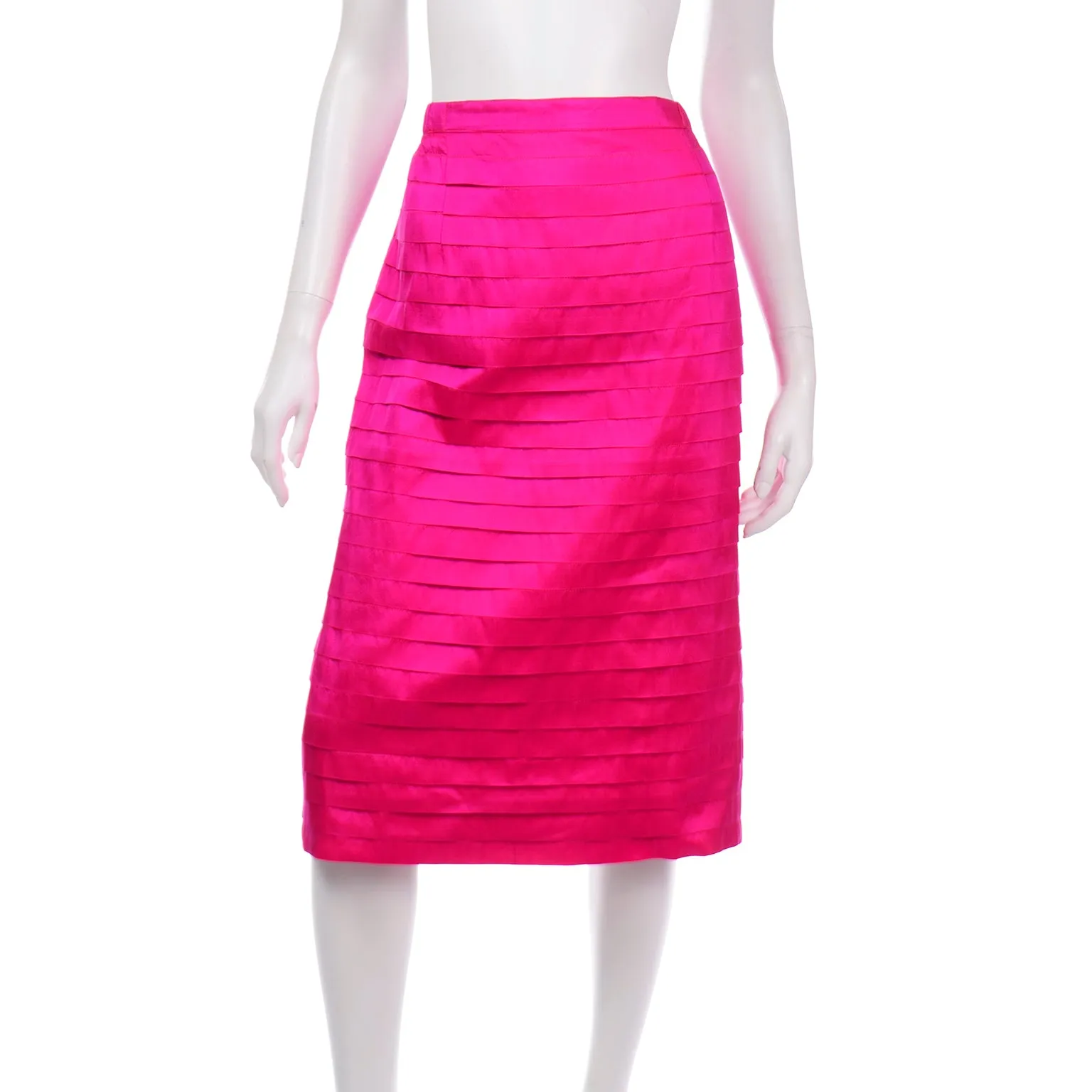 Hot Pink Vintage Thai Silk Custom 2pc Dress w Statement Sleeves & Pleats