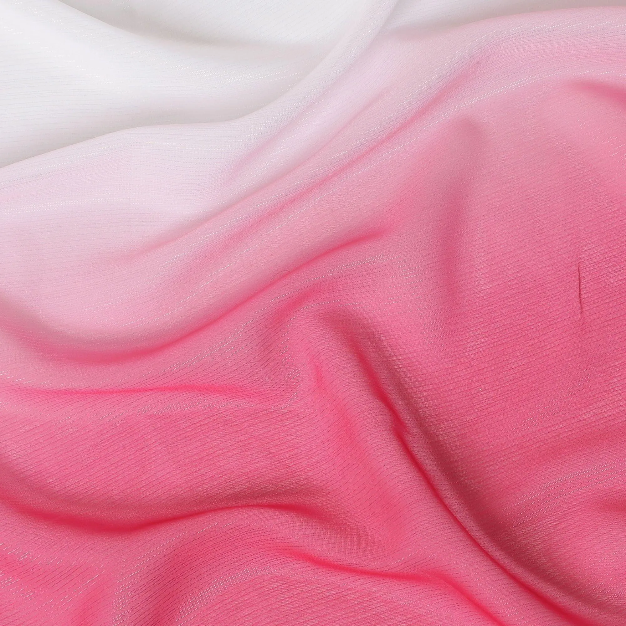 Hot pink, white synthetic chiffon fabric with same tone metallic lurex in ombre design-D14453