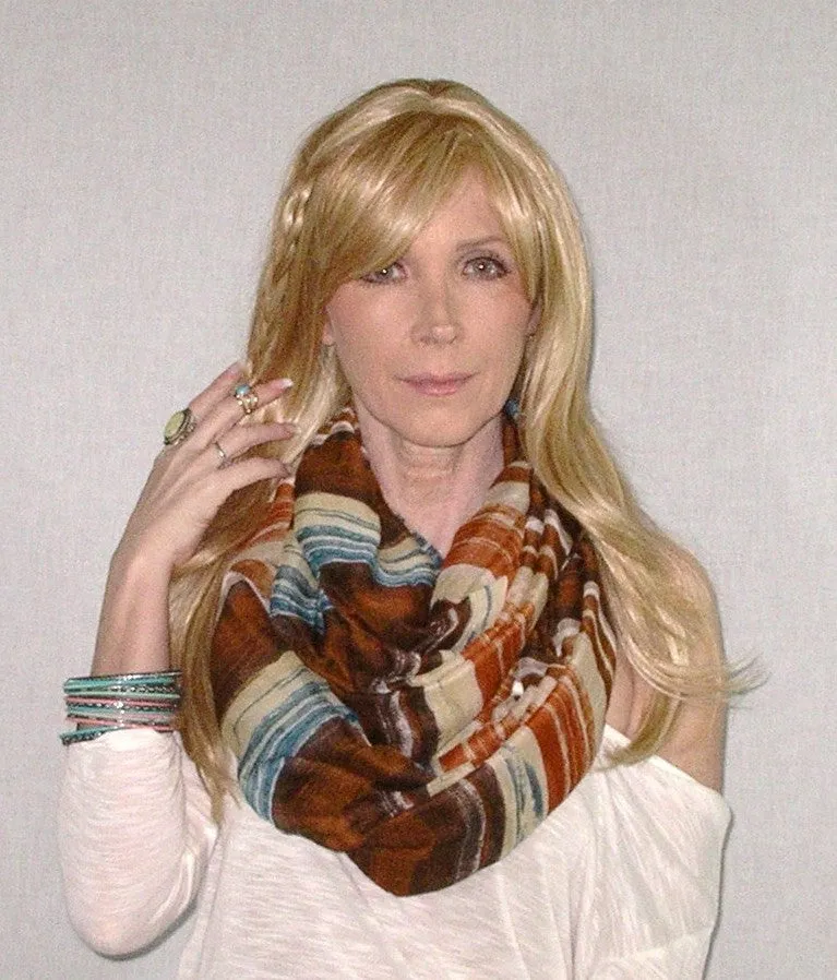 Infinity Scarf Boho Painted Desert Brown Lightweight Summer Spring Fall Scarves Mexican Serape Brown Clay Orange Blue Double Loop Eternity