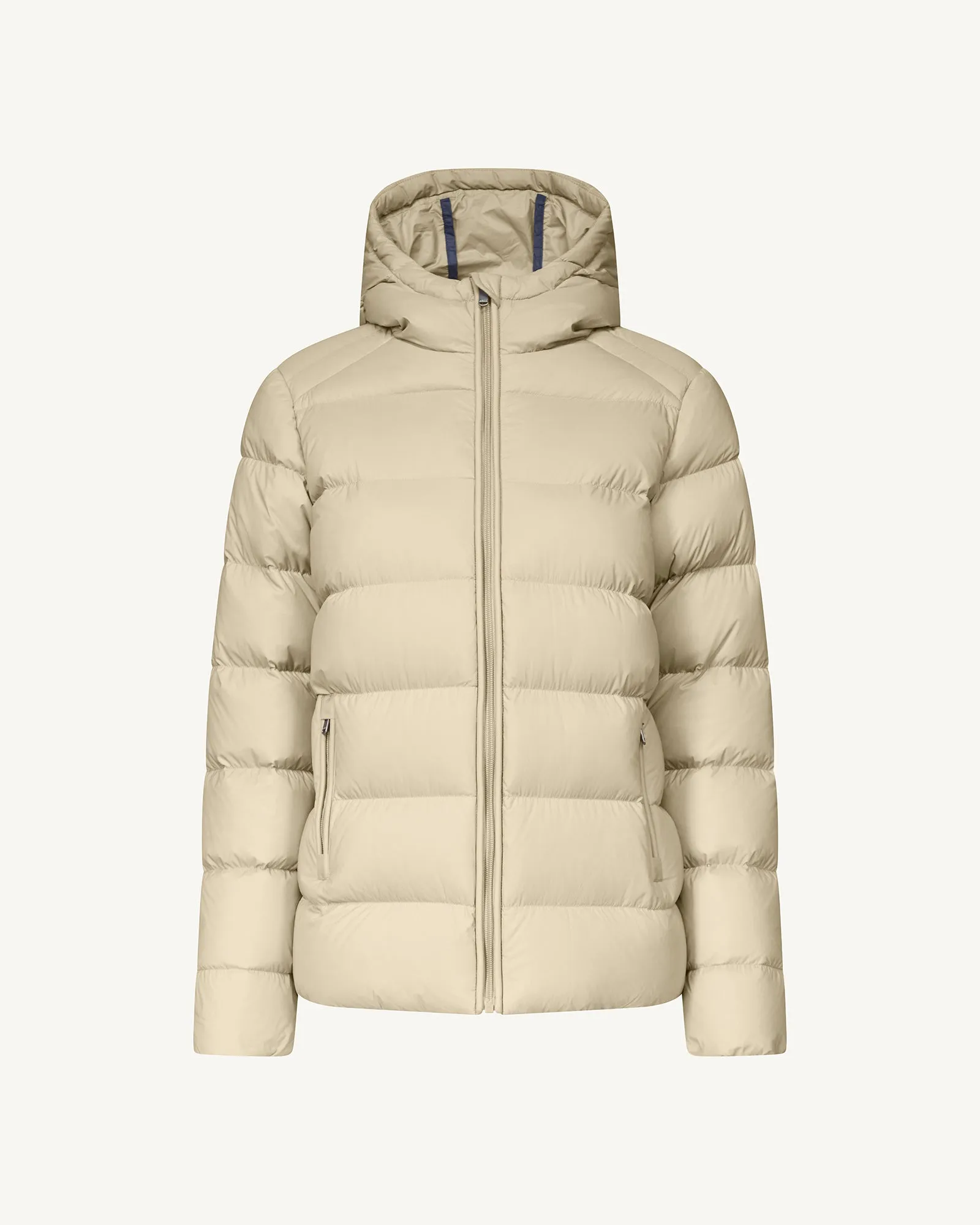 Johanna straight-cut hooded down jacket Beige